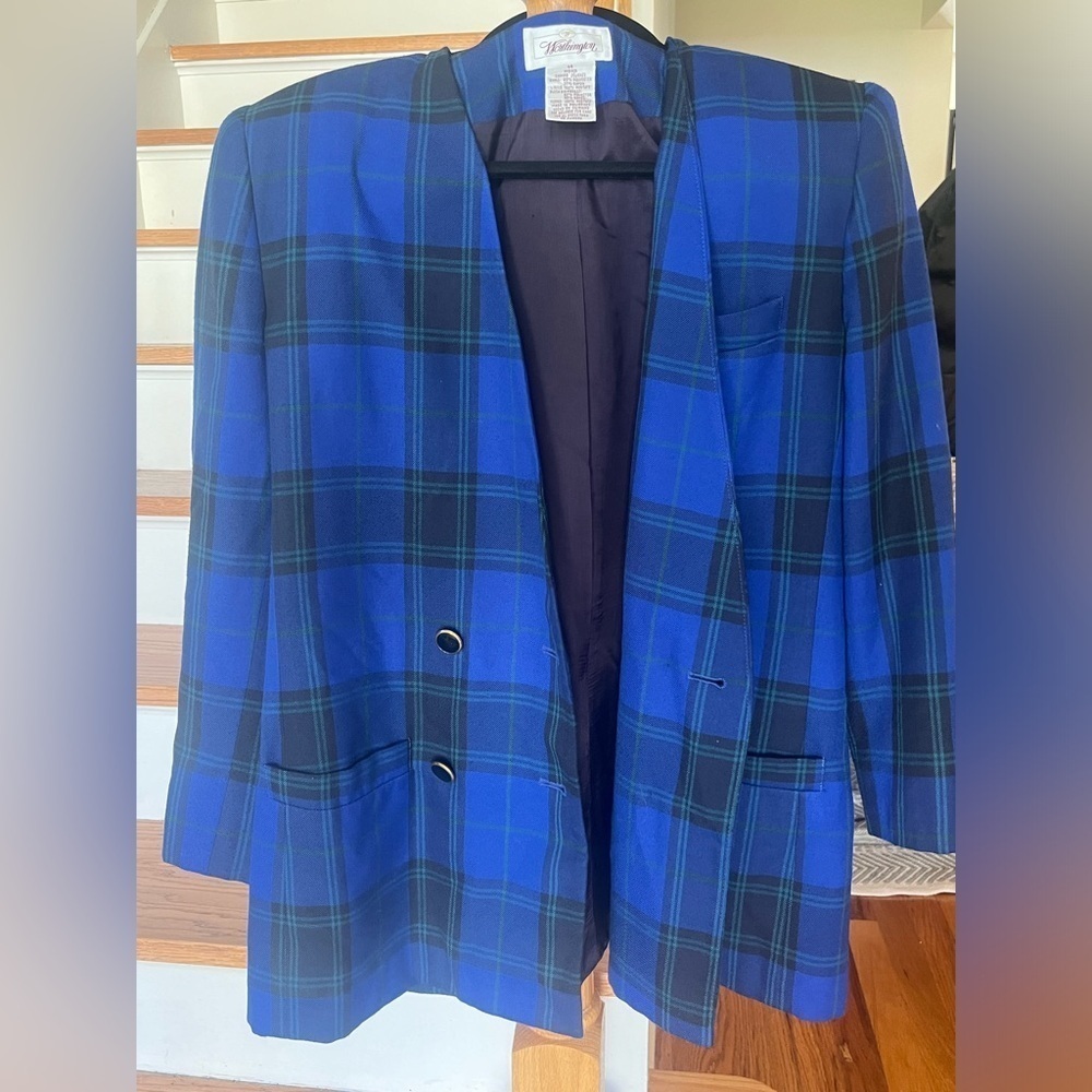 Vintage 80s 90s Worthington Blue and Green Plaid Tartan Oversized Size 14 - Picture 9 of 9